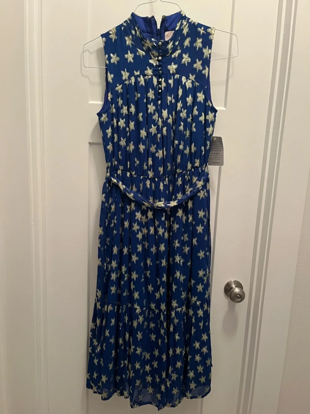 NWT Ciebon Sleeveless Blue Maxi Dress with Gold Star Print- Small- - Picture 4 of 6